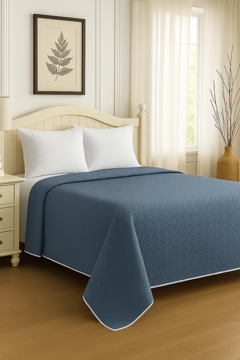 CUBRECAMA QUILT REVERSIBLE 1.5 PLAZAS 180X260CM AZUL - 1