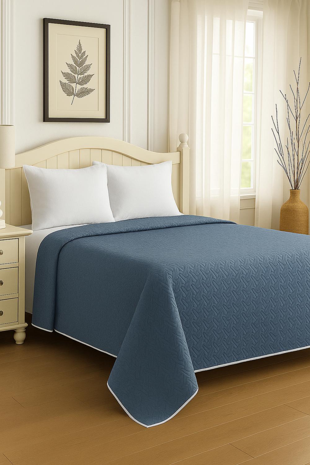 CUBRECAMA QUILT REVERSIBLE 1.5 PLAZAS 180X260CM AZUL - 1