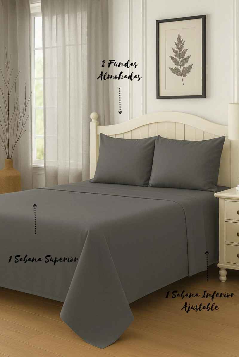 SET DE SABANAS KING GRIS OSCURO - 3
