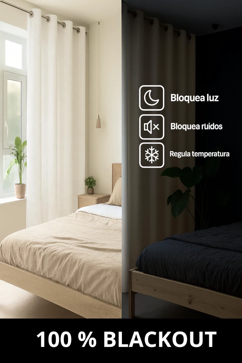 CORTINA BLACKOUT 100% ENGOMADA TE RMICA TIPO LINO 140X220 - TELA GRUESA PREMIUM - 1 PAÑO BLANCO - 2