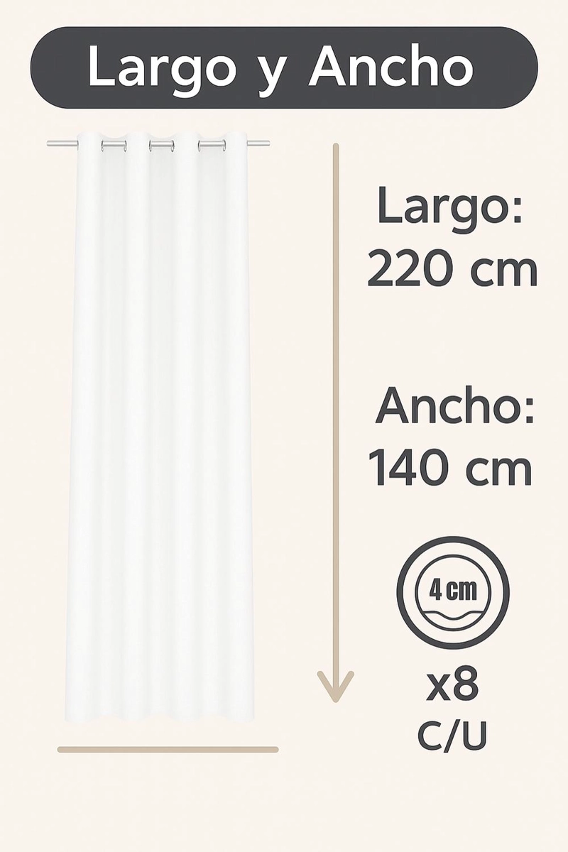 CORTINA BLACKOUT 100% ENGOMADA TE RMICA TIPO LINO 140X220 - TELA GRUESA PREMIUM - 1 PAÑO BLANCO - 3