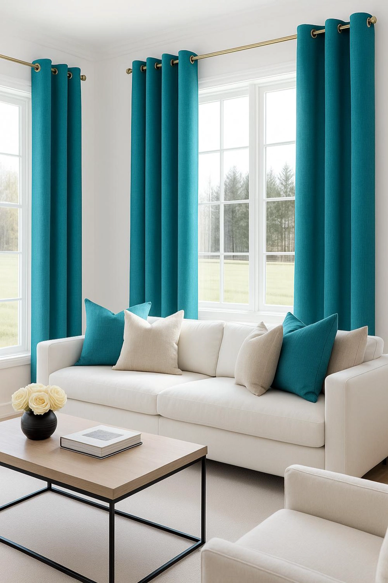CORTINA BLACKOUT 100% ENGOMADA TE RMICA TIPO LINO 140X220 - TELA GRUESA PREMIUM - 1 PAÑO TURQUESA - 5