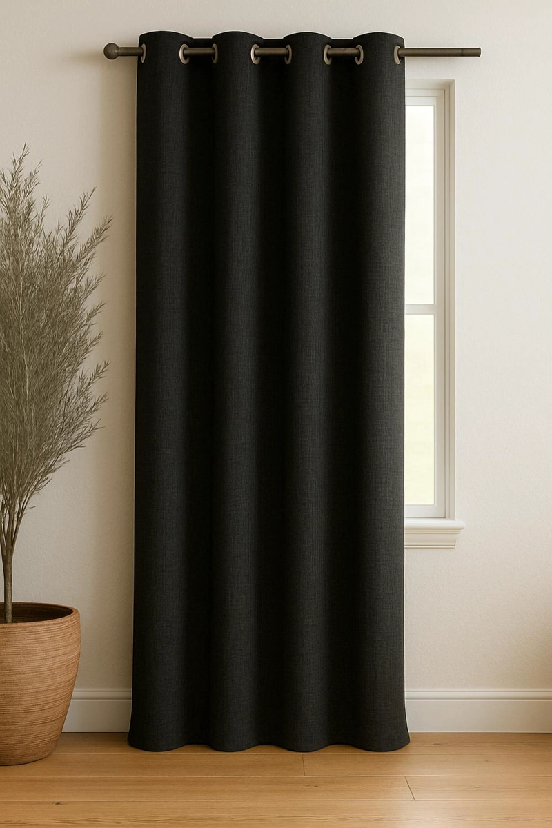 CORTINA BLACKOUT 100% ENGOMADA TE RMICA TIPO LINO 140X220 - TELA GRUESA PREMIUM - 1 PAÑO NEGRO - 1