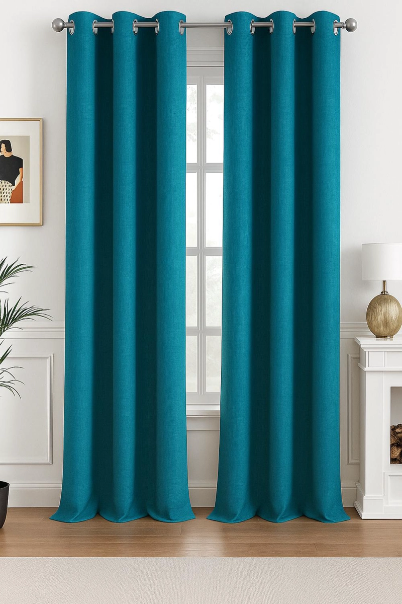 CORTINA BLACKOUT 100% ENGOMADA TE RMICA TIPO LINO 140X220 - TELA GRUESA PREMIUM - 2 PAÑOS TURQUESA - 1