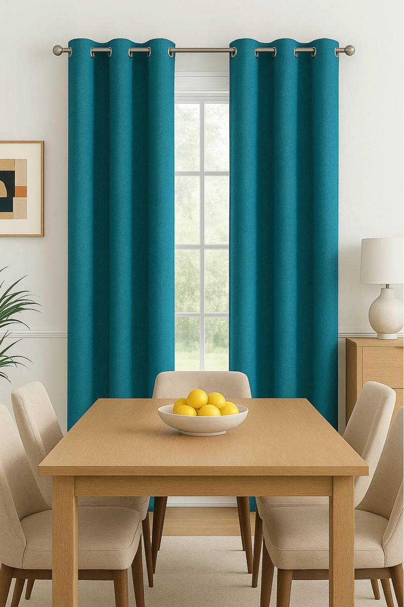 CORTINA BLACKOUT 100% ENGOMADA TE RMICA TIPO LINO 140X220 - TELA GRUESA PREMIUM - 2 PAÑOS TURQUESA - 7