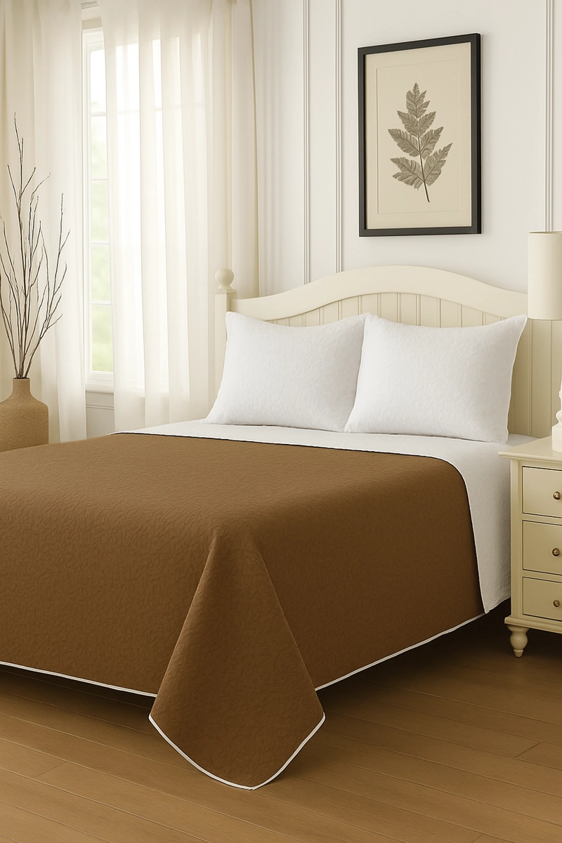 CUBRECAMA QUILT REVERSIBLE 1.5 PLAZAS 180X260CM CAFE - 5