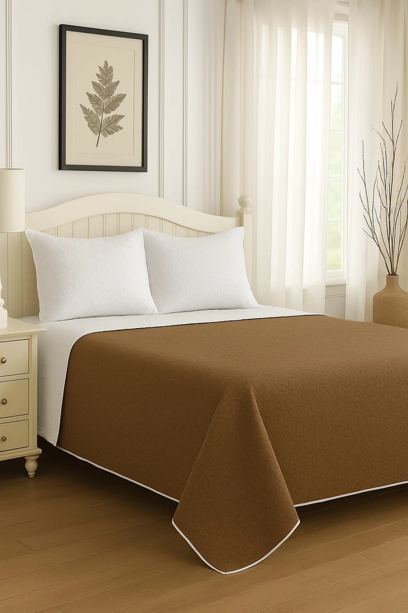 CUBRECAMA QUILT REVERSIBLE KING 280X260CM CAFE - 1