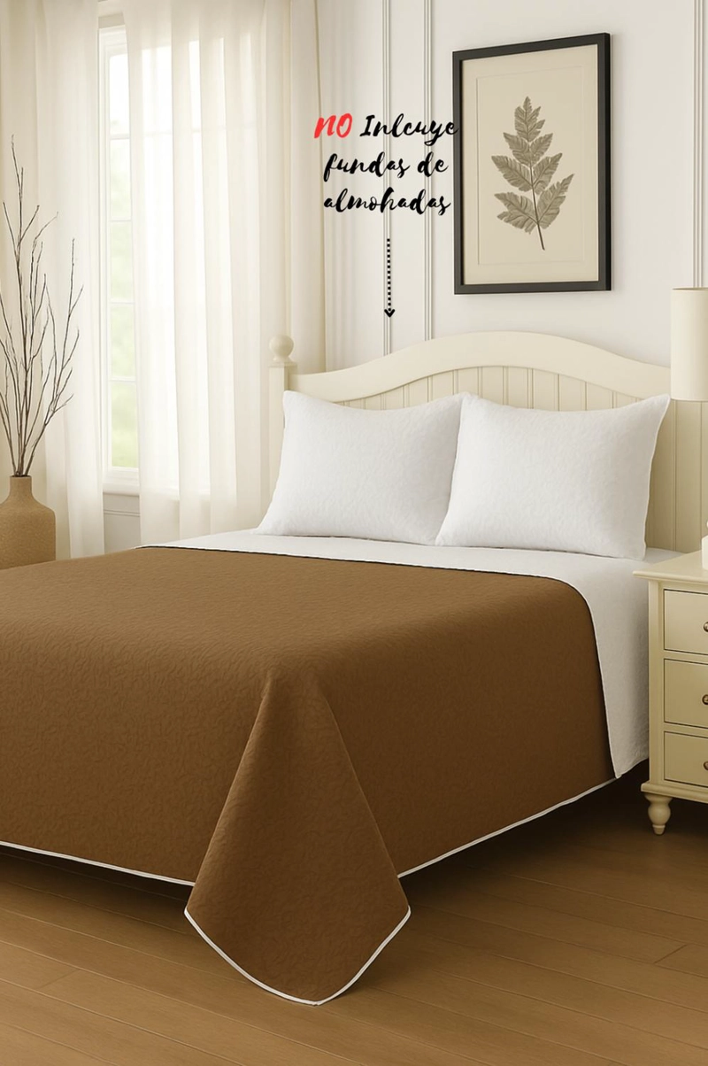 CUBRECAMA QUILT REVERSIBLE KING 280X260CM CAFE - 3