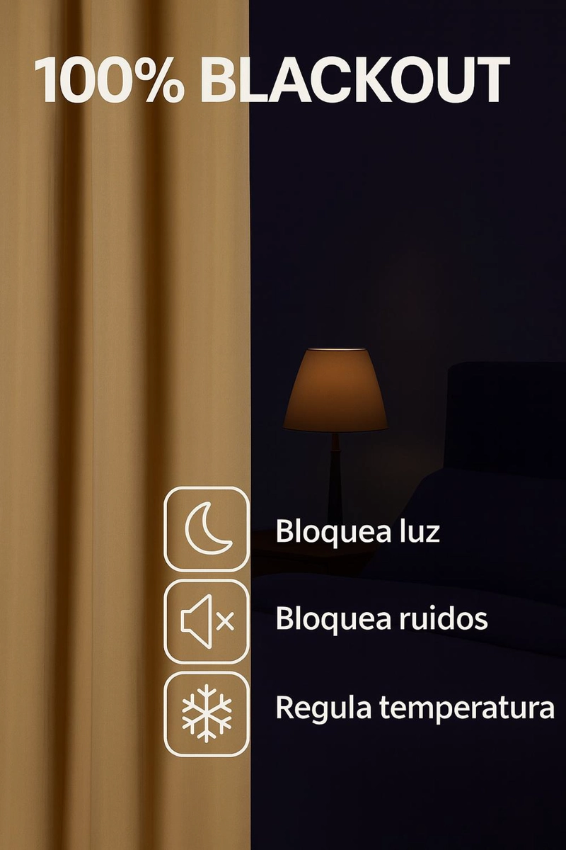 CORTINA ENGOMADA TERMICA TELA DELGADA 100% BLACKOUT 140X225 TAMAÑO 140X225 DORADO - 6