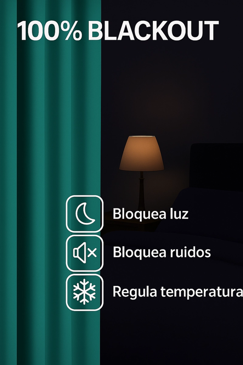 CORTINA ENGOMADA TERMICA TELA DELGADA 100% BLACKOUT 140X225 TAMAÑO 140X225 TURQUESA - 6