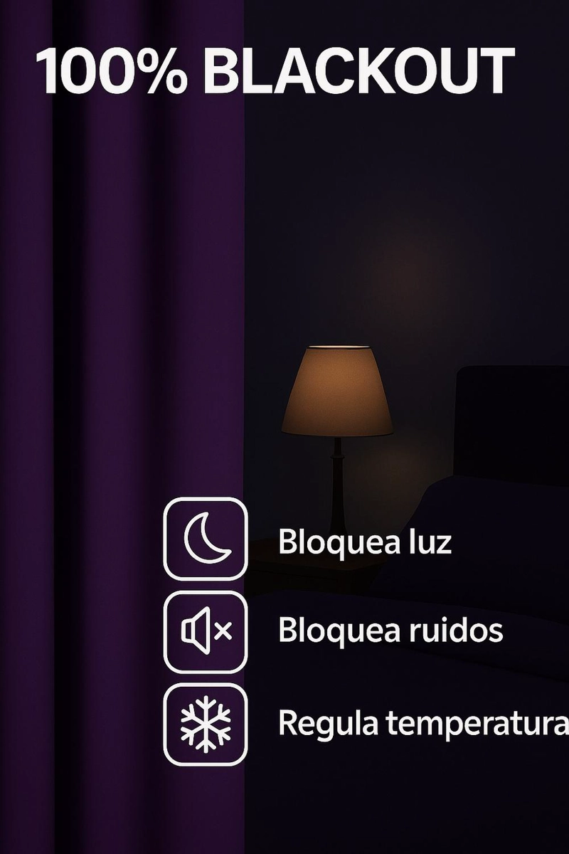 CORTINA ENGOMADA TERMICA TELA DELGADA 100% BLACKOUT 140X225 TAMAÑO 140X225 MORADO - 6