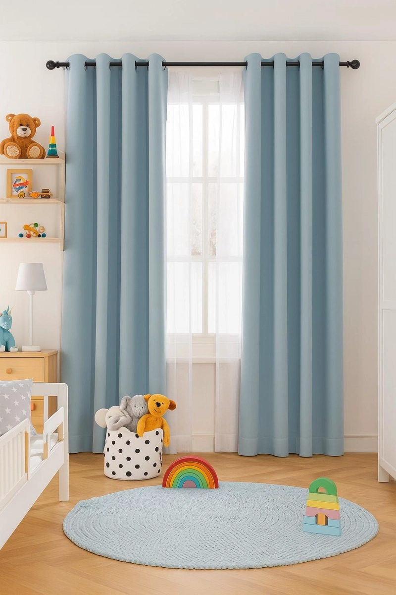 CORTINA ENGOMADA TERMICA TELA DELGADA 100% BLACKOUT 140X225 TAMAÑO 140X225 AZUL CLARO - 3