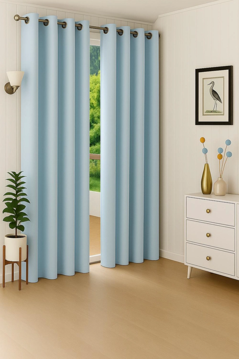 CORTINA ENGOMADA TERMICA TELA DELGADA 100% BLACKOUT 140X225 TAMAÑO 140X225 AZUL CLARO - 5
