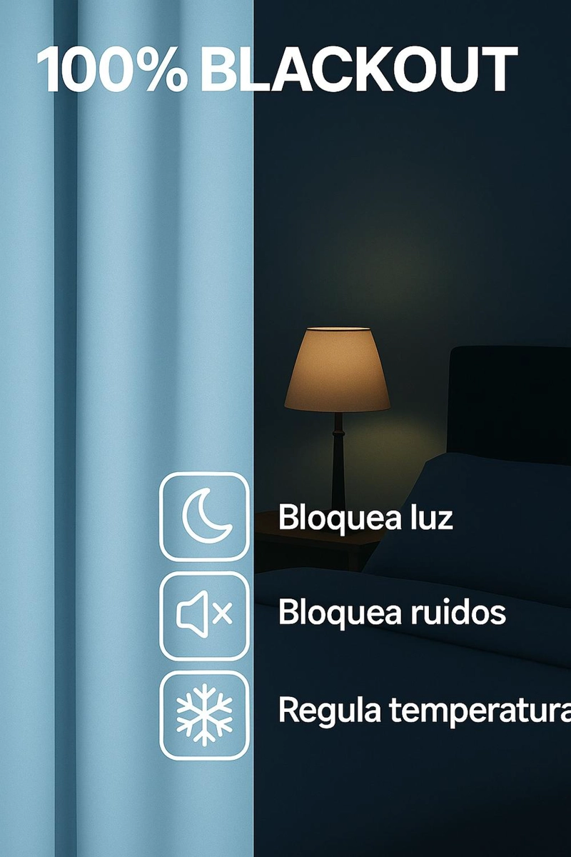 CORTINA ENGOMADA TERMICA TELA DELGADA 100% BLACKOUT 140X225 TAMAÑO 140X225 AZUL CLARO - 6