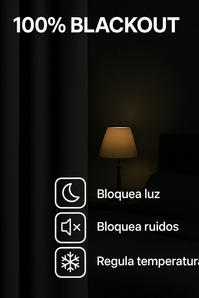 CORTINA ENGOMADA TERMICA TELA DELGADA 100% BLACKOUT 140X225 TAMAÑO 140X225 NEGRO - 6