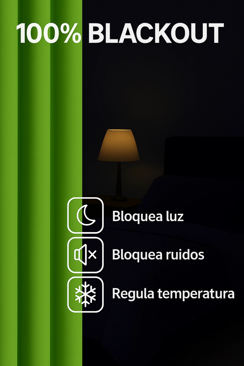 CORTINA ENGOMADA TERMICA TELA DELGADA 100% BLACKOUT 140X225 TAMAÑO 140X225 VERDE - 2
