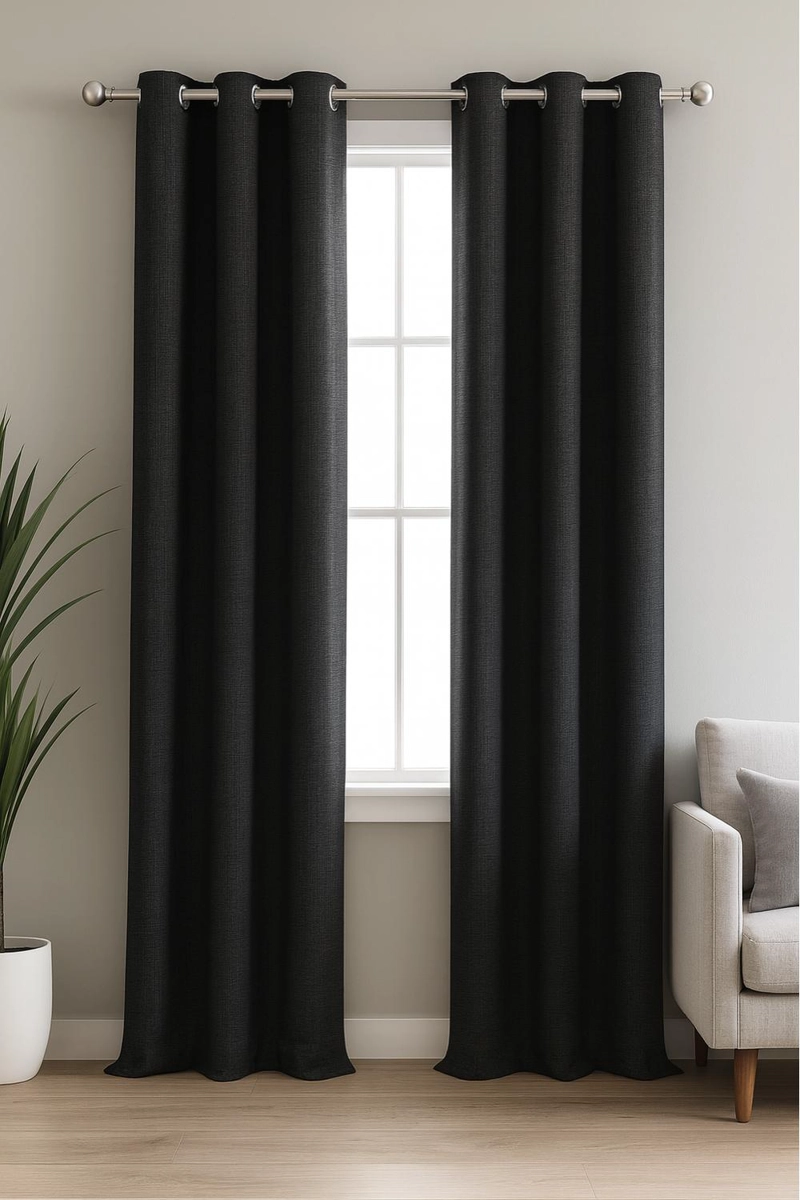 PACK 2 CORTINA ENGOMADA TERMICA 100% BLACKOUT DE TIPO LINO TAMAÑO 140X225 NEGRO - 1