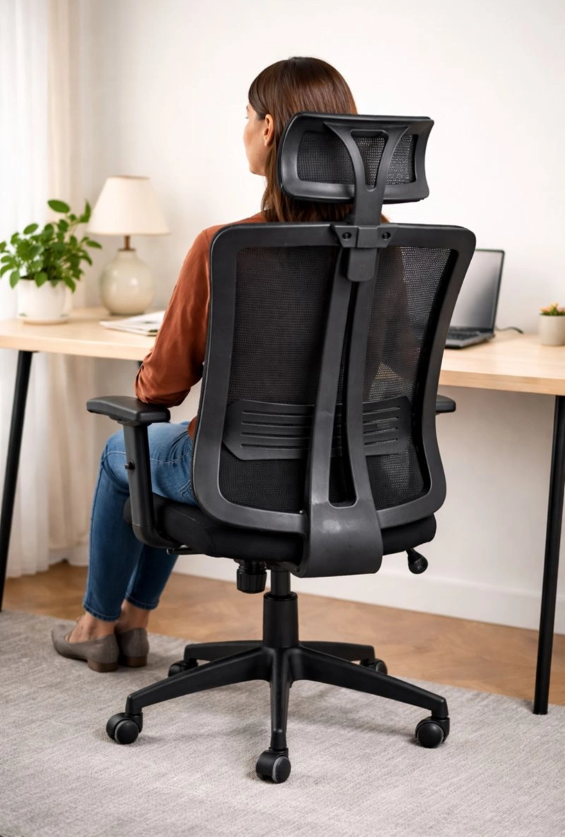 SILLA DE OFICINA PARA ESCRITORIO CON APOYACABEZA BRAZO REGULABLE NEGRA - 3