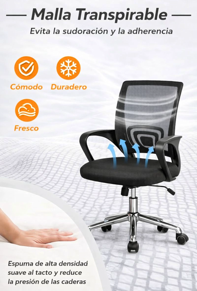 SILLA DE OFICINA PARA ESCRITORIO NEGRA - 5