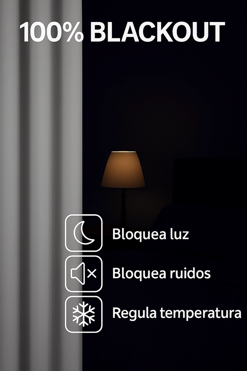 CORTINA BLACKOUT 100% ENGOMADA TERMICA TELA LIGERA 140X225 - MICROFIBRA PREMIUM - 2 PAÑOS MARFIL - 6