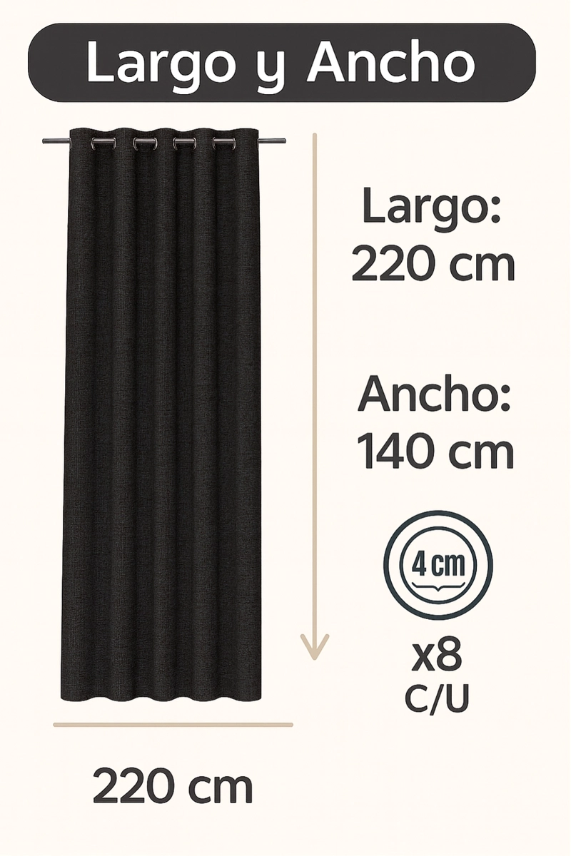 CORTINA BLACKOUT 100% ENGOMADA TE RMICA TIPO LINO 140X220 - TELA GRUESA PREMIUM - 2 PAÑOS NEGRO - 3