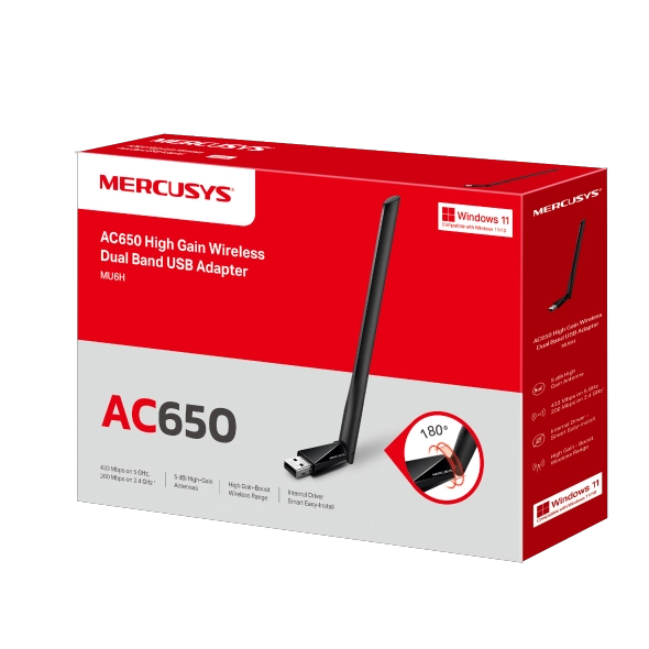 ADAPTADOR USB INALAMBRICO MERCUSYS MU6H, ALTA GANANCIA AC650, BANDA DUAL - 2
