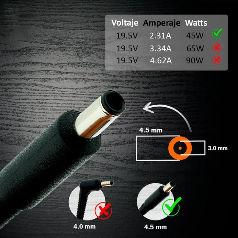 CARGADOR ALTERNATIVO DELL 19.5V 2.31A 45W 4.5X3.0M P.AGUJA - 3