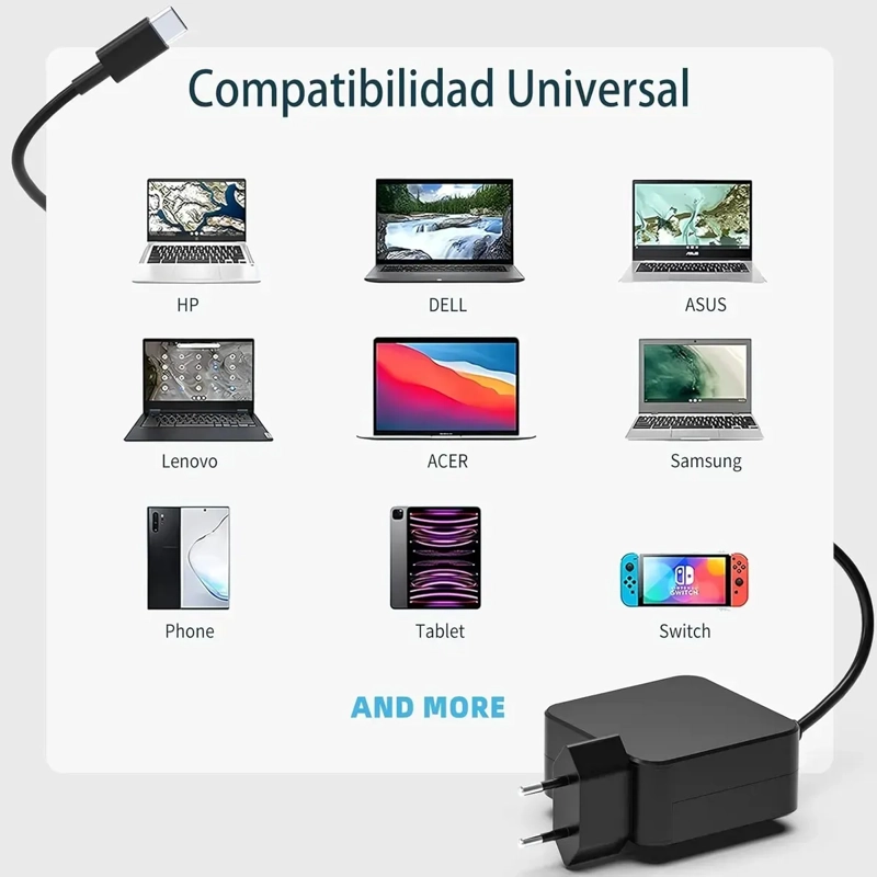 CARGADOR NOTEBOOK TYPE C COMPATIBLE CON ASUS LENOVO 20V 3.25A - 3