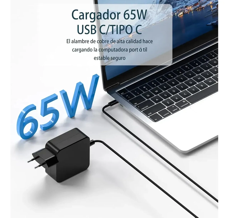 CARGADOR NOTEBOOK TYPE C COMPATIBLE CON ASUS LENOVO 20V 3.25A - 4