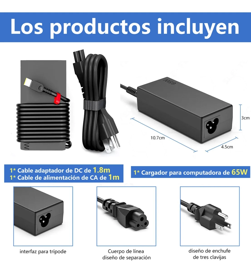 CARGADOR ALTERNATIVO LENOVO USB-C 65W 20V 3.25 AJUSTABLE - 1