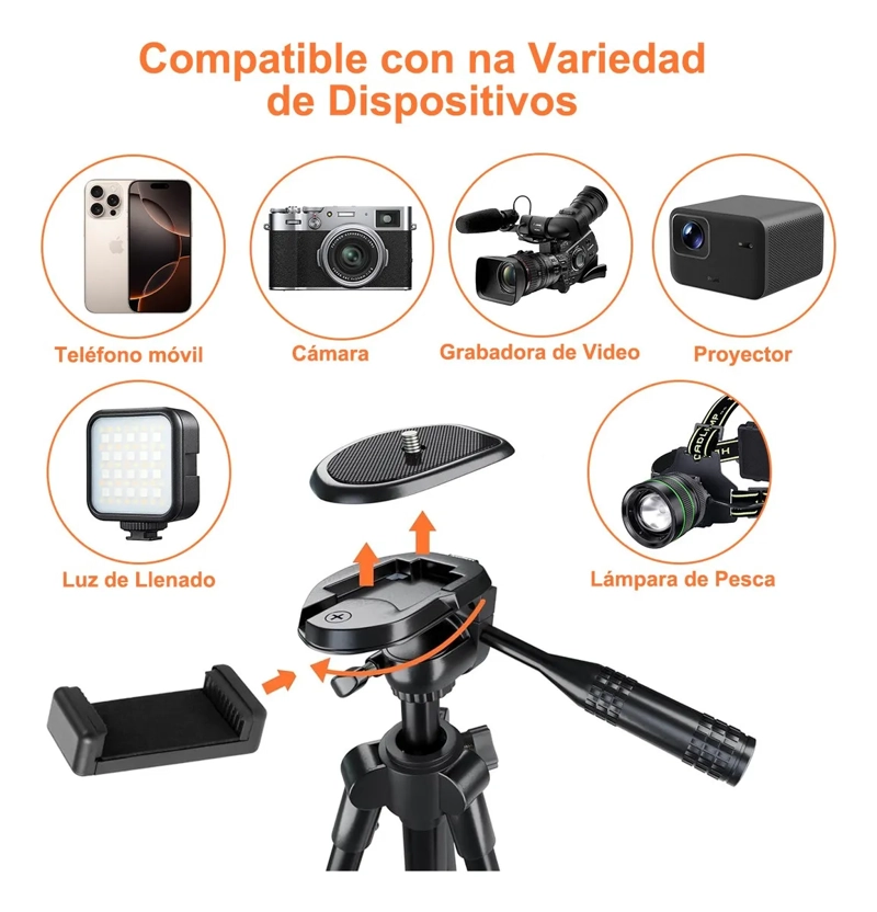 TRIPODE DE CAMARA Y CELULAR DE ALUMINIO,5KG AJUSTABLE 170CM NEGRO - 3