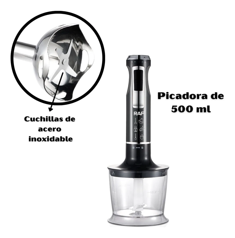 BATIDORA DE INMERSION 1600W RAF LICUADORA DE MANO R-3010 NEGRO - 2