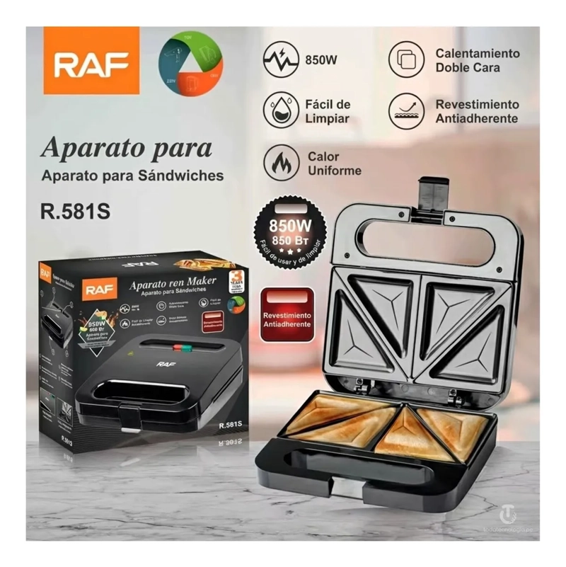 MAQUINA RAF ELECTRICA PARA SANDWICHERA WAFLERA ANTIADHERENTE NEGRO - 5
