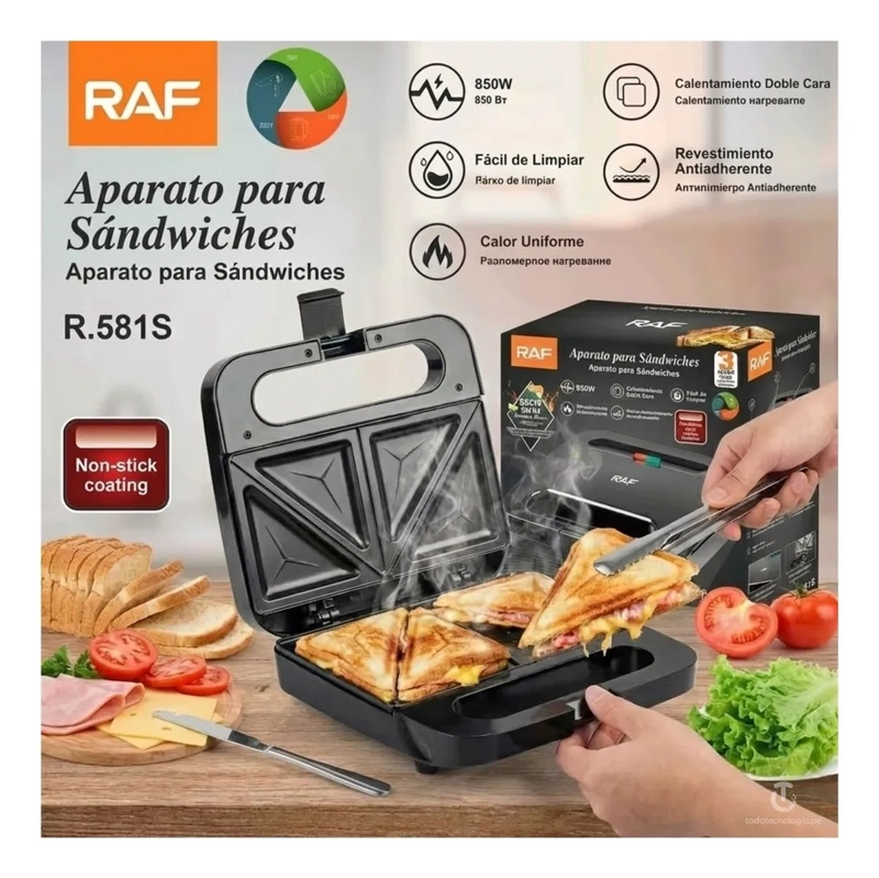 MAQUINA RAF ELECTRICA PARA SANDWICHERA WAFLERA ANTIADHERENTE NEGRO - 7