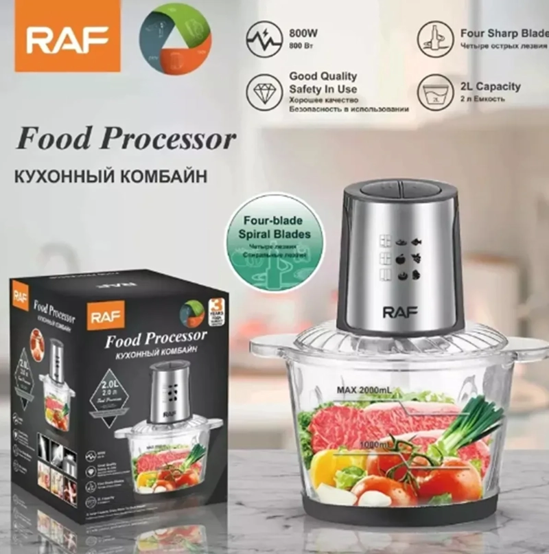 PROCESADORA ALIMENTOS 2RL 800W VIDRIO 2L PICADORA CARNE ACERO - 5