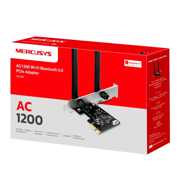 ADAPTADOR PCIE MERCUSYS MA30E AC1200  WI-FI DUAL BAND BLUETOOTH 5.0 MU-MIMO - 2