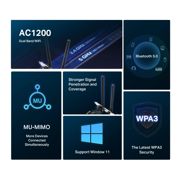 ADAPTADOR PCIE MERCUSYS MA30E AC1200  WI-FI DUAL BAND BLUETOOTH 5.0 MU-MIMO - 3