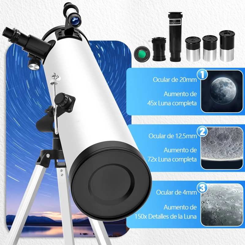 TELESCOPIO ASTRONOMICO PROFESIONAL REFLECTOR HD 35X-525X 70076 CON 125CM TRIPODE AJUSTABLE - 4