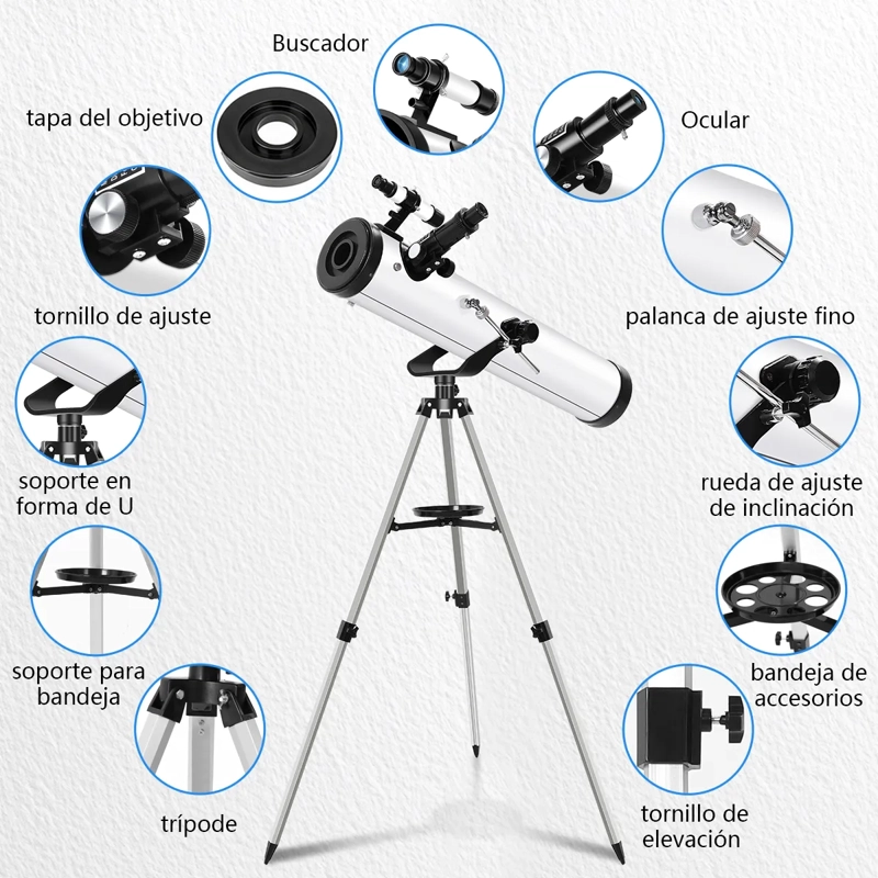 TELESCOPIO ASTRONOMICO PROFESIONAL REFLECTOR HD 35X-525X 70076 CON 125CM TRIPODE AJUSTABLE - 7