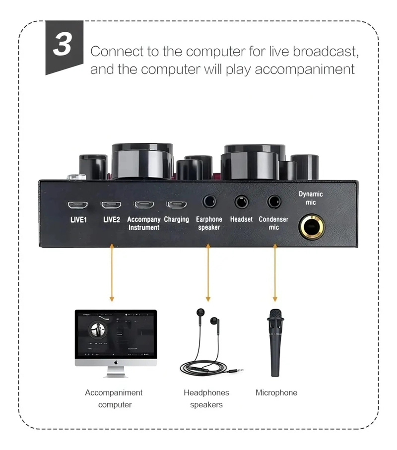 PLACA CONSOLA DE SONIDO AUDIO EFECTOS GRABACION STREAMING V8 VT-POWER USB MICROFONO MINIPLUG - 6