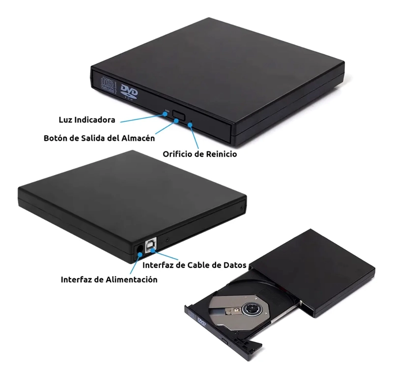 GRABADORA EXTERNA DVD BURNER DRIVES USB 2.0 PARA CD Y DVD - 3