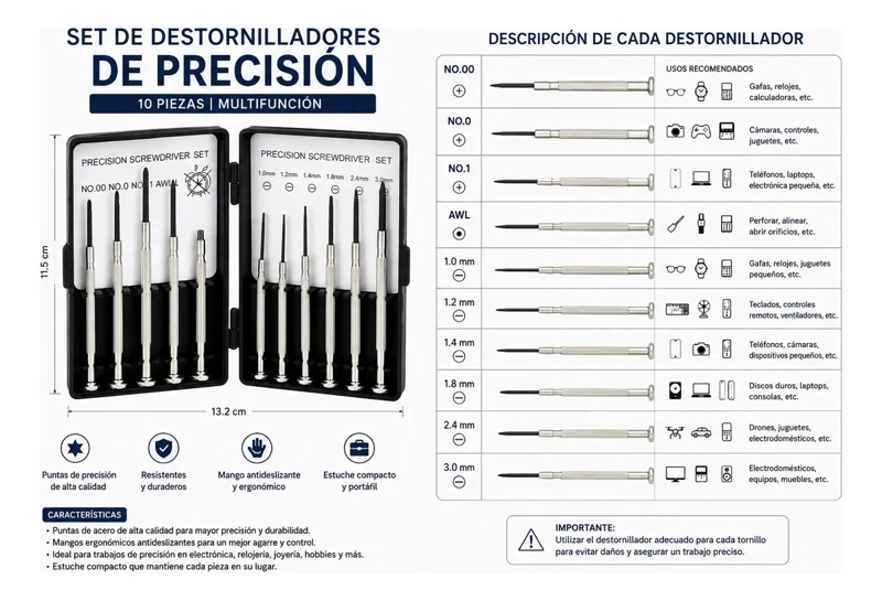 SET DESTORNILLADORES DE PRECISION 11 PIEZAS CON SU CAJA - 4