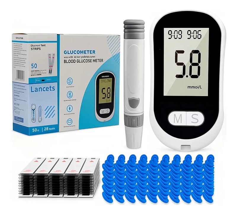 GLUCOMETRO DIGITAL PORTATIL NEOCLINIC CON 50 TIRAS REACTIVAS Y 50 LANCETAS, COLOR BLANCO - 1