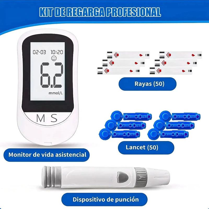 GLUCOMETRO DIGITAL PORTATIL NEOCLINIC CON 50 TIRAS REACTIVAS Y 50 LANCETAS, COLOR BLANCO - 3