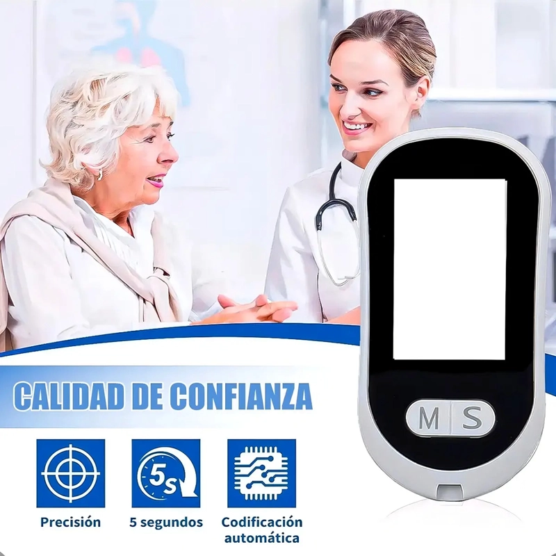 GLUCOMETRO DIGITAL PORTATIL NEOCLINIC CON 50 TIRAS REACTIVAS Y 50 LANCETAS, COLOR BLANCO - 5
