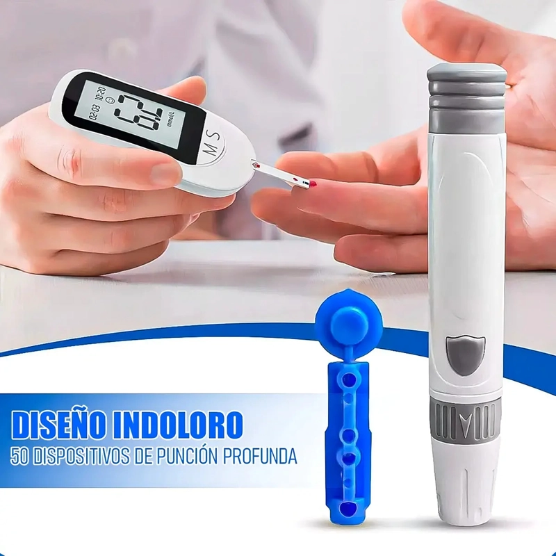 GLUCOMETRO DIGITAL PORTATIL NEOCLINIC CON 50 TIRAS REACTIVAS Y 50 LANCETAS, COLOR BLANCO - 6