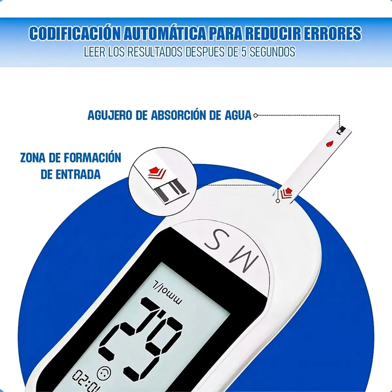 GLUCOMETRO DIGITAL PORTATIL NEOCLINIC CON 50 TIRAS REACTIVAS Y 50 LANCETAS, COLOR BLANCO - 7