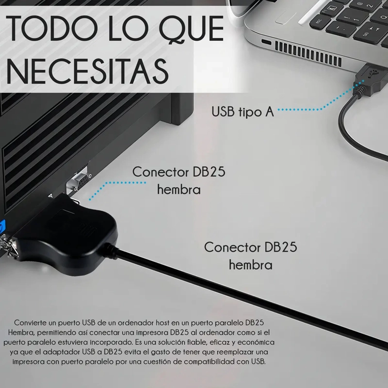 CABLE ADAPTADOR USB A PUERTO PARALELO DB25 IMPRESORA - T219 - 5