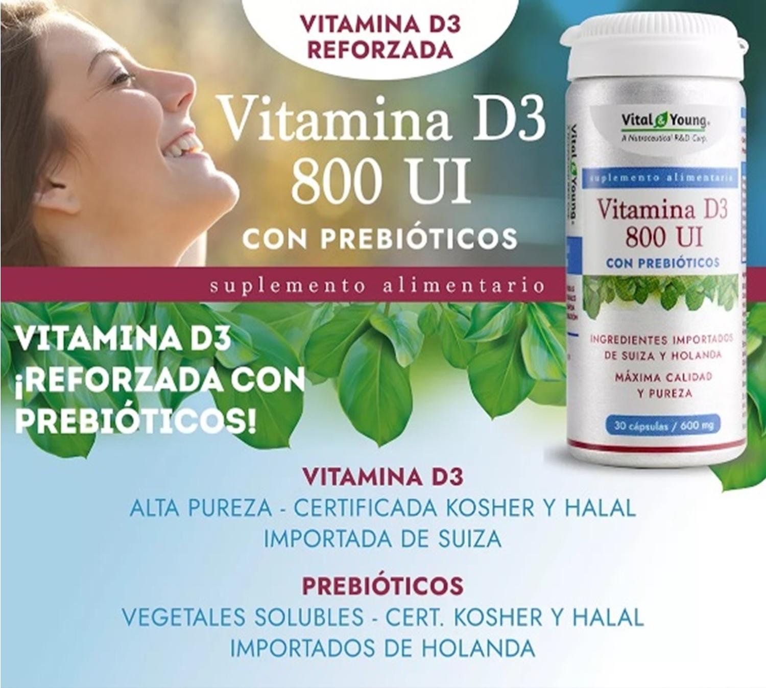 SUPLEMENTO ALIMENTICIO VITAL & YOUNG VITAMINA D3 800 UI + PREBIÓTICOS - 3