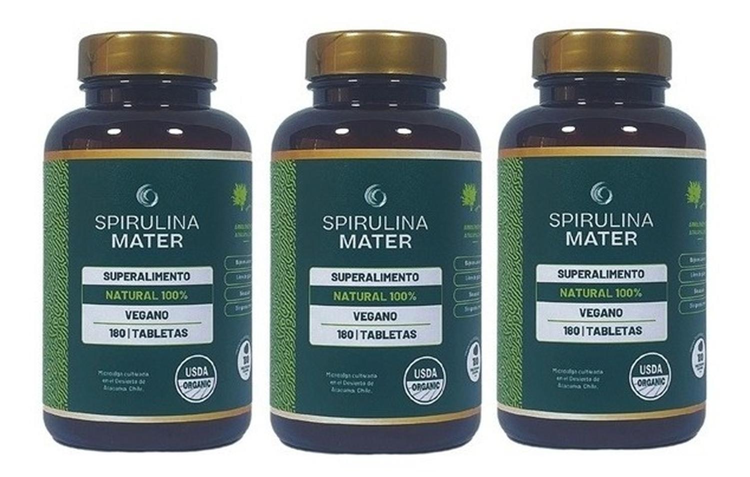 PACK X 3 SPIRULINA MATER 100% NATURAL 180 TABLETAS - 1